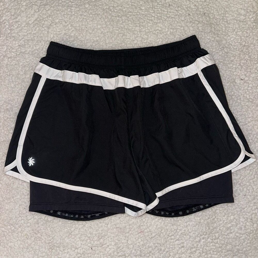 Athleta Womens Black White Lined Shorts Size Medium EUC